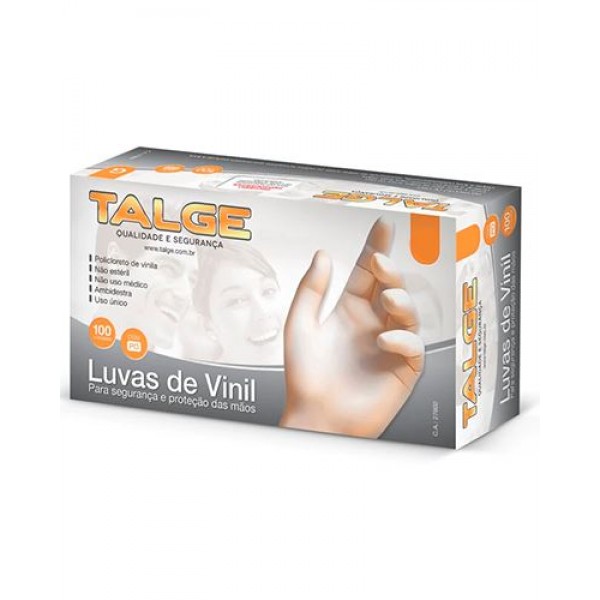 Luva de vinil talge p com pó com 100 unidades