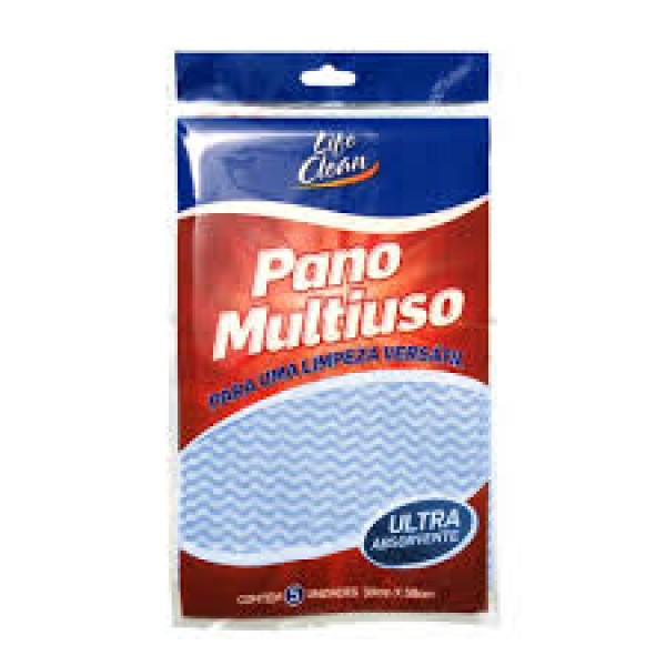 Pano multiuso life clean azul com 5 unidades