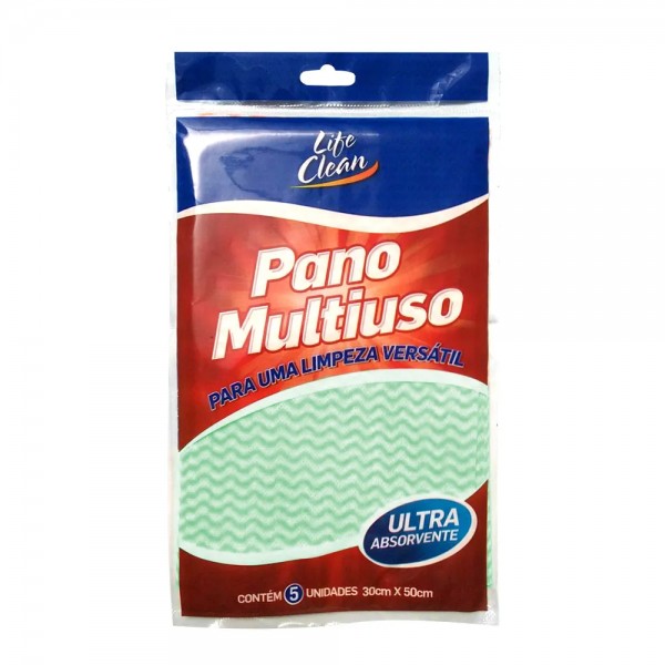 Pano multiuso life clean verde com 5 unidades