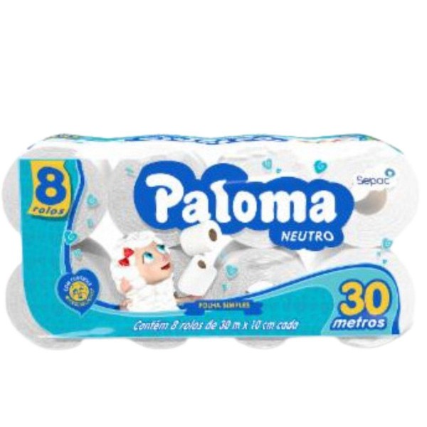 Papel higiênico paloma folha simples com 8 unidades