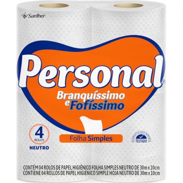 Papel higiênico personal folha simples com 4 unidades