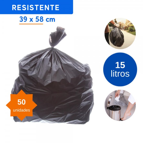 Saco l 15l 39x58 com 50 unidades preto especial