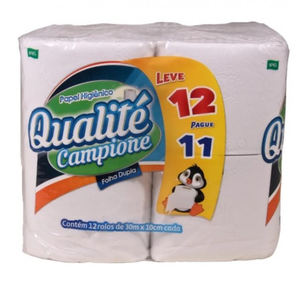 Papel higiênico Qualité Campione folha dupla 30M c/12 rolos 